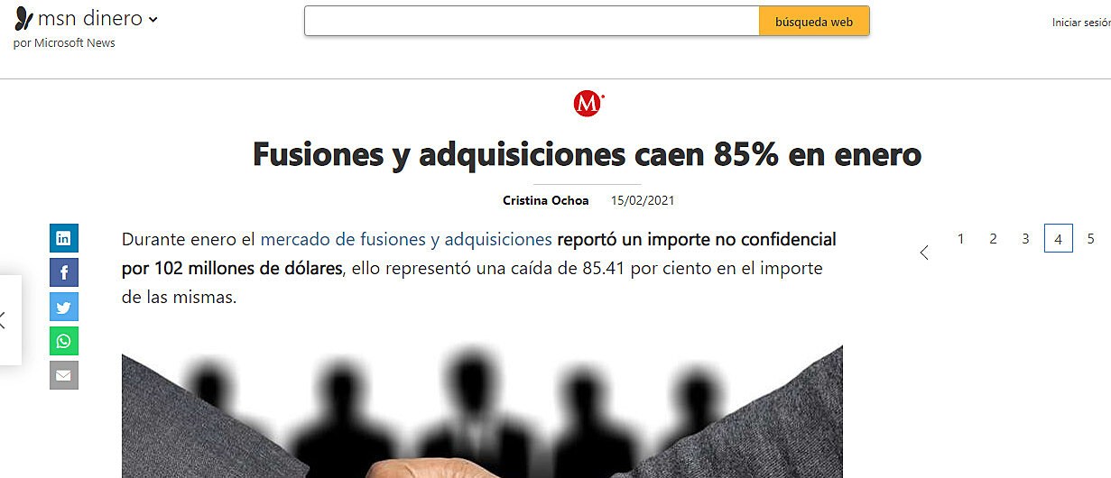 Fusiones y adquisiciones caen 85% en enero